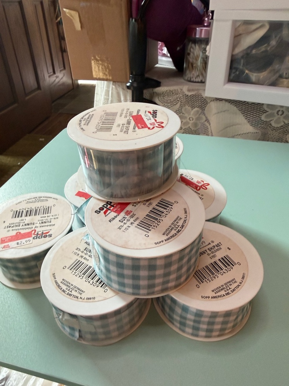 Sunny Stripe Blue Gingham Ribbon - Craft & Home Decor